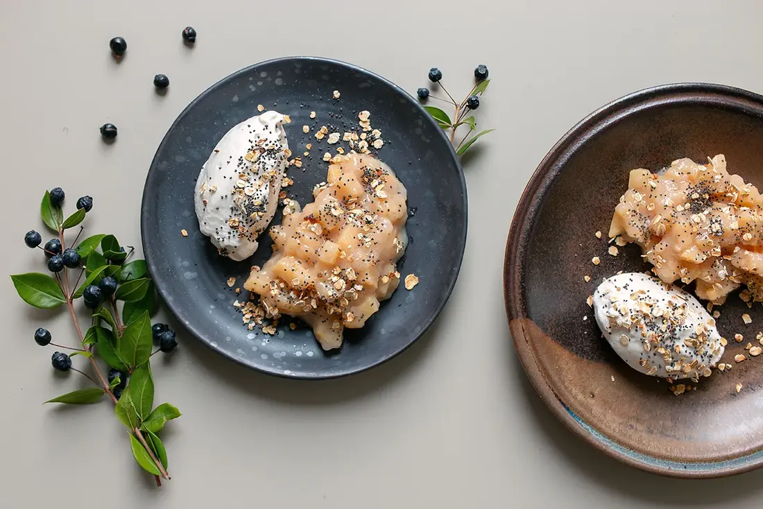 Quitten-Kompott mit Honig-Ricotta Creme und Mohn