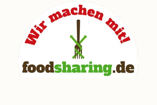Logo Foodsharing und Text: Wir machen mit.