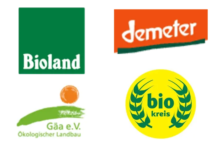 Logos der Verbände Demeter, Bioland, Gäa e.V. und Biokreis