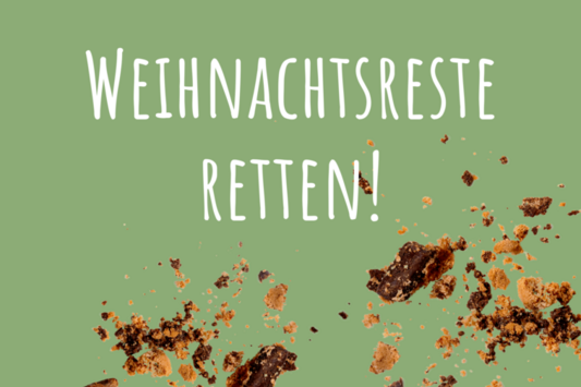 Enthält Text Weihnachstreste retten auf grünem Grund mit Kekskrümeln