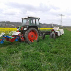 Traktor auf einem grünen Feld