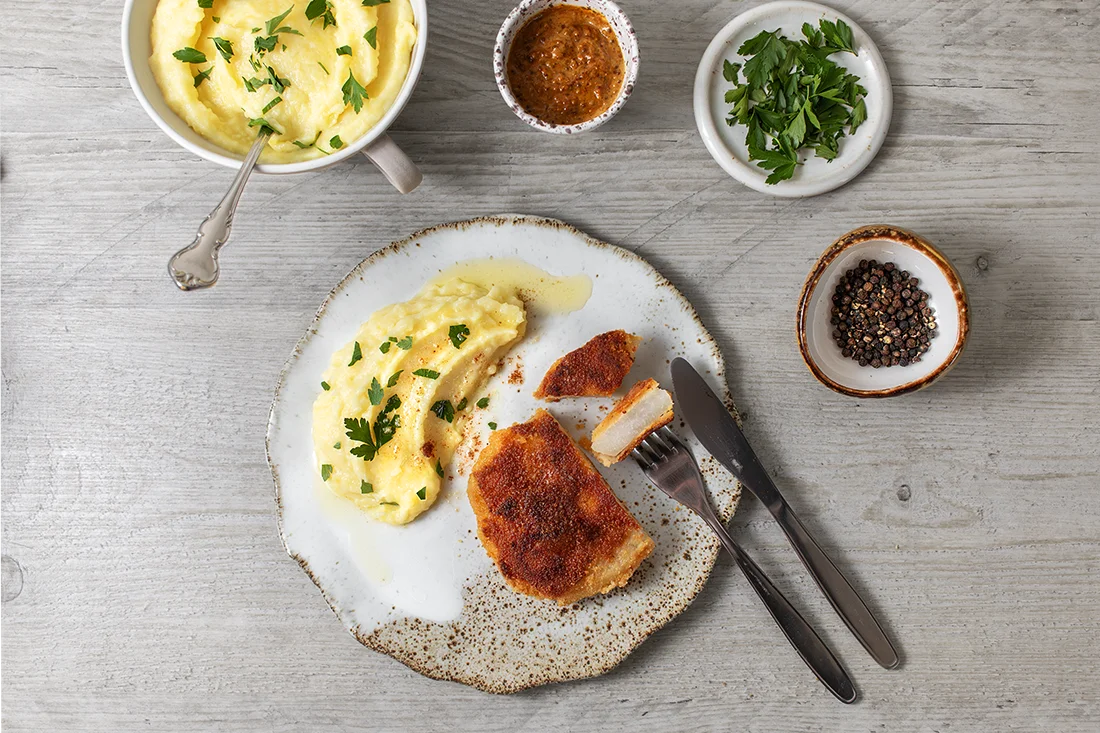 Kohlrabischnitzel mit Kartoffelbrei