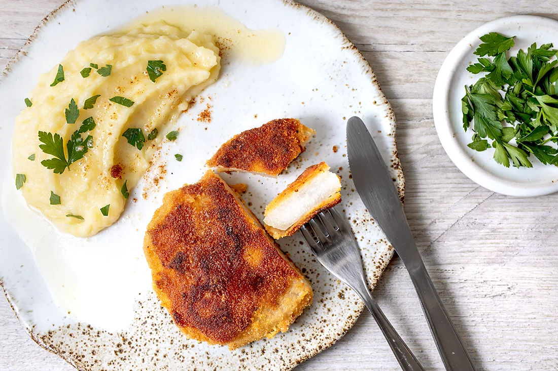 Kohlrabischnitzel mit Kartoffelbrei