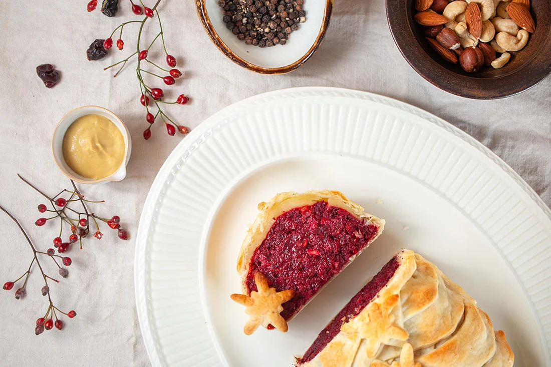 Rote-Bete-Braten im Blätterteig aufgeschnitten