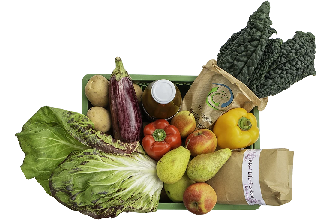 eine Kiste gefüllt mit Bio-Produkten