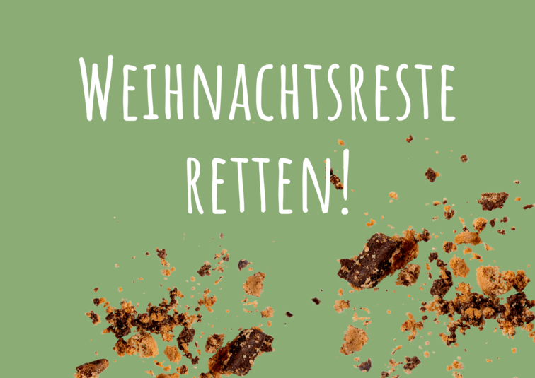 Enthält Text Weihnachstreste retten auf grünem Grund mit Kekskrümeln