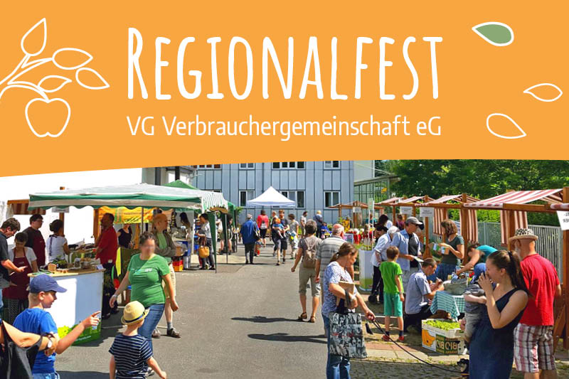 Besucher auf dem Regionalfest der Verbrauchergemeinschaft. Text: Regionalfest VG Verbrauchergemeinschaft eG