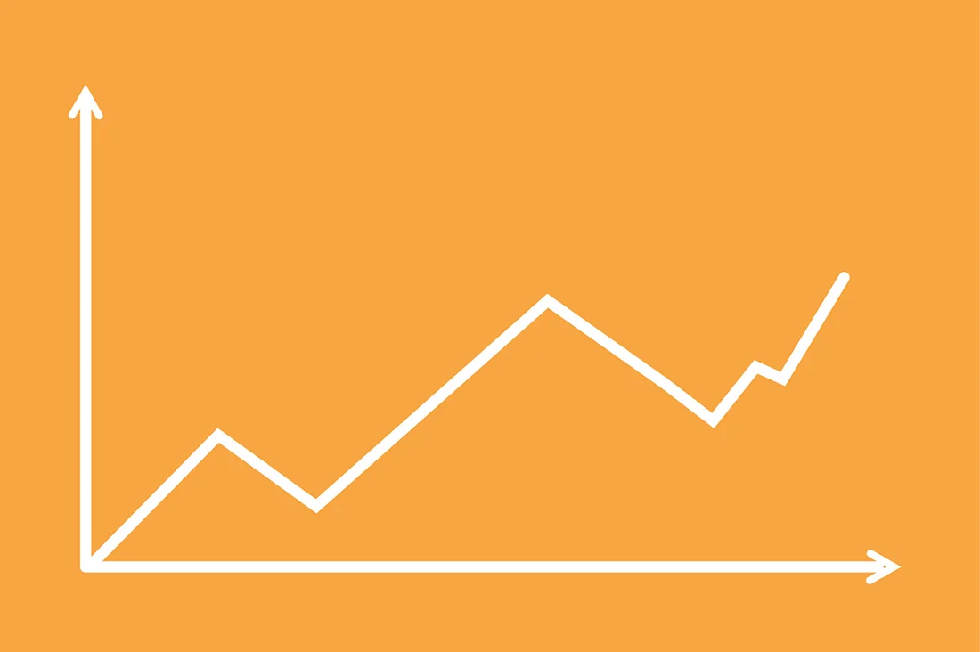Ein ansteigender Graph auf orangenem Grund
