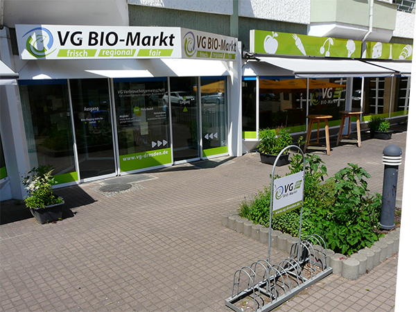 Eingang VG Biomarkt Johannstadt VG Biomarkt Johannstadt Außenansicht